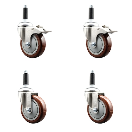 Service Caster 4 Inch 316SS Maroon Poly Swivel 7/8 Inch Stem Caster Lock Brake SCC, 2PK SS316TTLEX20S414-PPUB-MRN-2-S-2-78